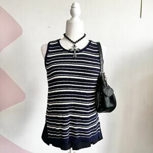 Navy Striped Knit Tank Top, Coastal Chic, Old Money,‎ Minimalist, Preppy, Medium